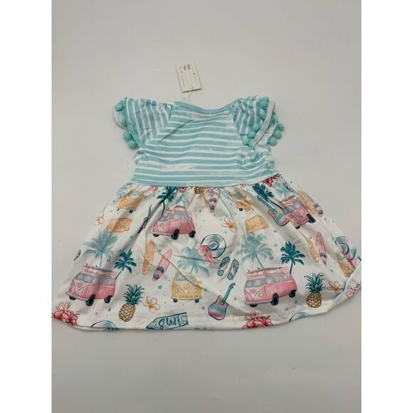 Pete‎ By Lucy Girl's Size 6-12 Knit Tropical Print Summer Dress Blue/White NWT - Picture 2 of 5